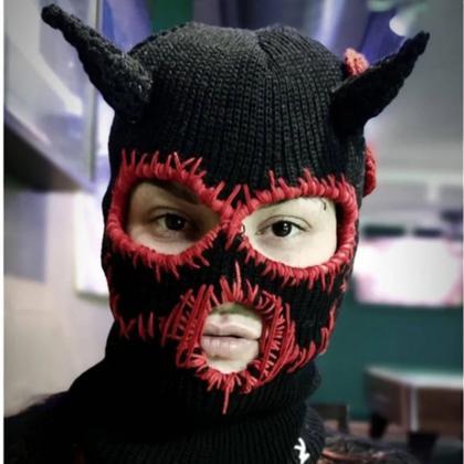 Women Knitted Caps With Devil Horns Halloween..