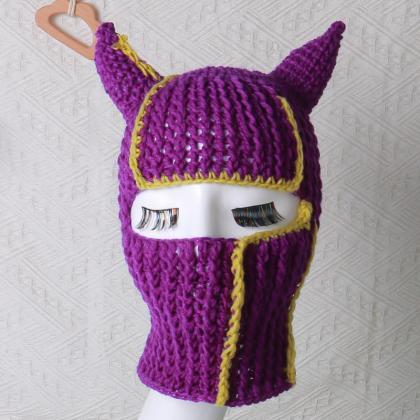 Winter Warm Full Face Mask Hat Devil Horn Adult..