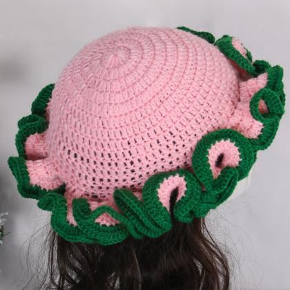 2024 Handmade Knit Bucket Hat For Woman Weaving..