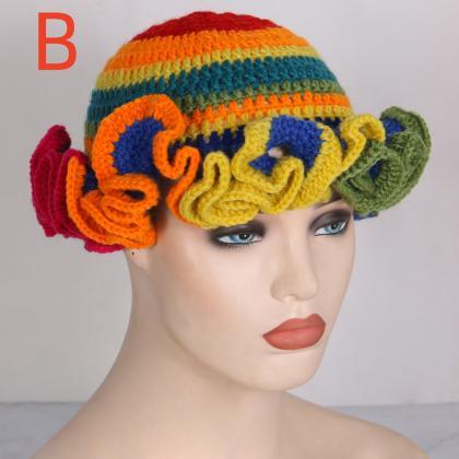 Handmade Knit Bucket Hat For Woman Weaving Floppy..