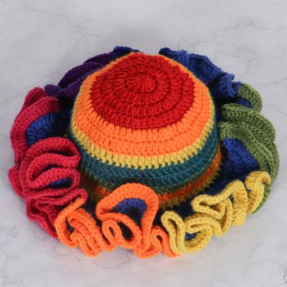 Handmade Knit Bucket Hat For Woman Weaving Floppy..