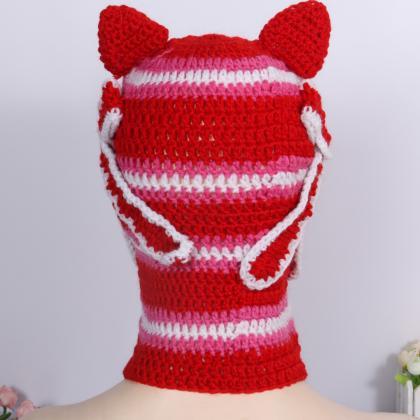 Winter Warm Y2k Niche Cute Cat Ears Striped..