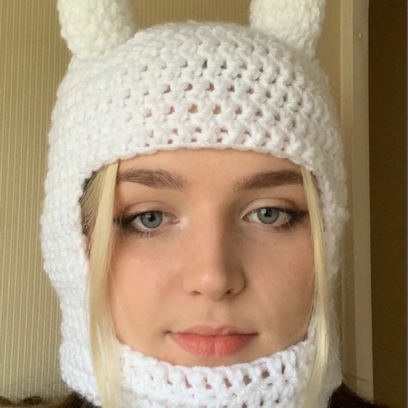 Winter Crochet Finn Hat Woman Cute Bear Ears Hat Adventure Time Casual Bonnets Knitted Autumn Winter Hats