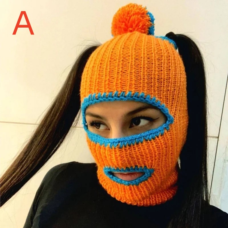 Warm Winter Caps Knit Beanie Hat Pranky Decor Balaclava Knitted Caps Full Face Ski Masks Soft Headwear For Women