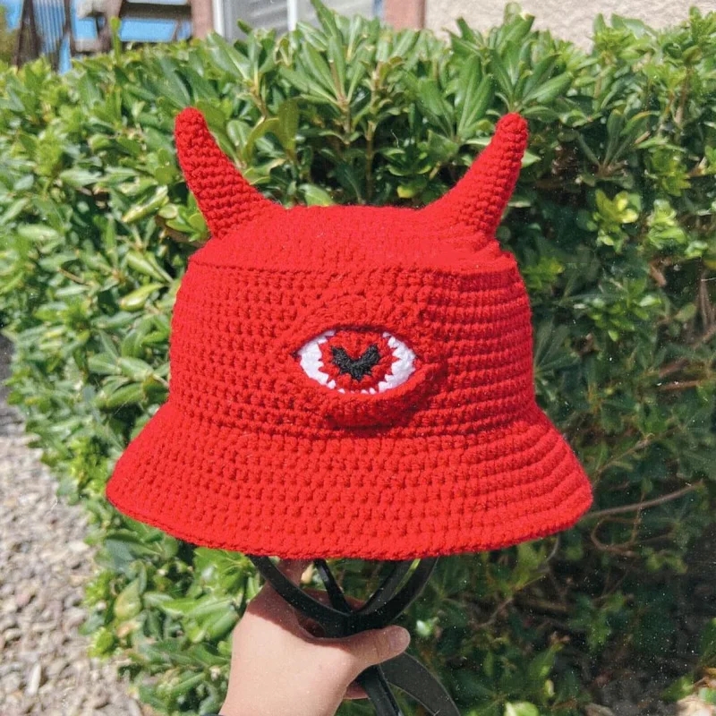 Devil Horn Fisherman Hat Little Halloween Funny Hooded Beanie Mask Party Cap Christmas Cosplay Party Funny Tricky Headgear