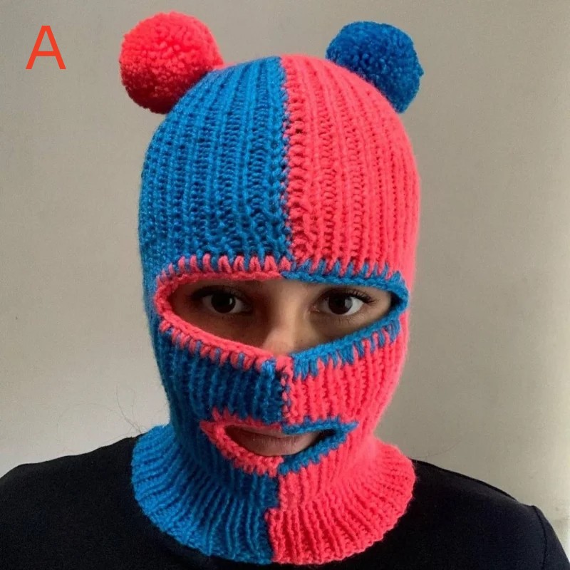 Halloween Unisex Knitted Balaclava Hat Masquerade Rabbit Cartoon Winter Warm Ear Protection Woolen Beanies Cap Handmade Bonnet