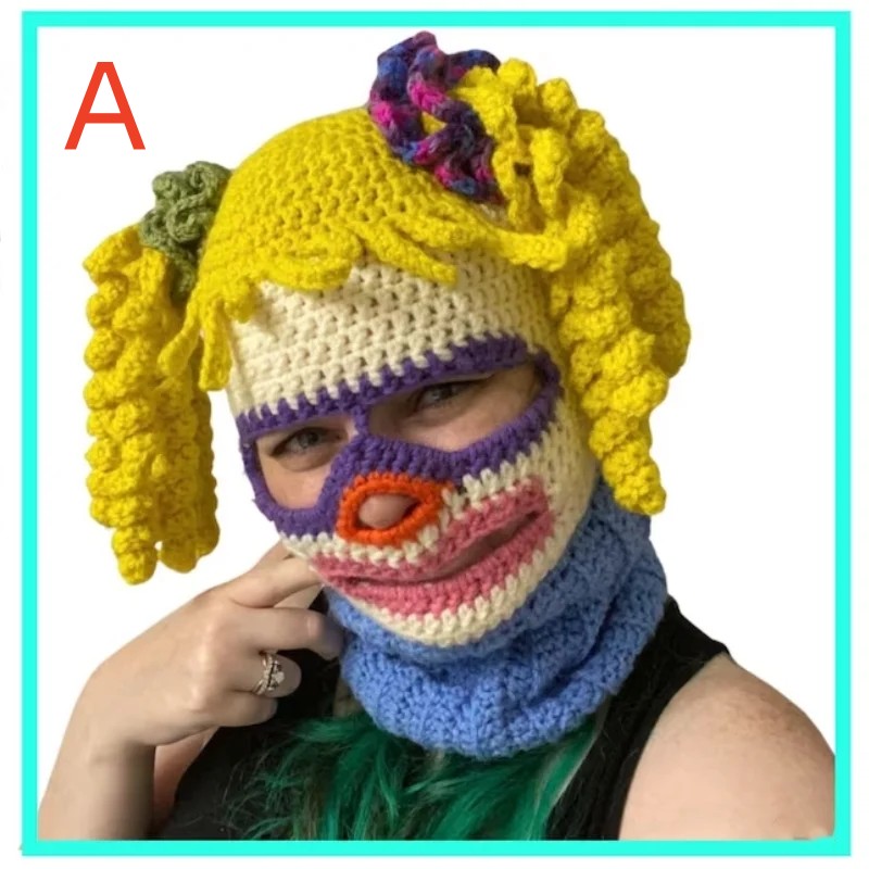 Halloween Balaclava Funny Clown Face Mask Scary Balaclava Hooded Knitted Hat Balaclava Distressed Party Hat Cosplay Balaclava