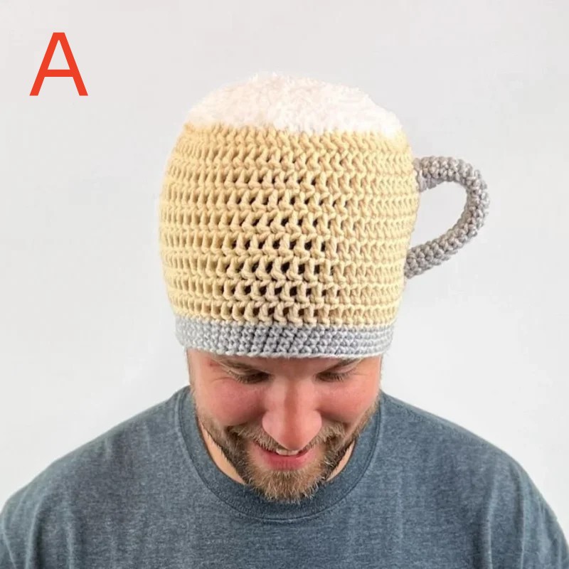 Halloween Handmade Funny Beer Cup Hat Warm Winter Knitted Hat For Men And Women Kids Rabbit Trapper Hat Men Uncle Knitted Hats