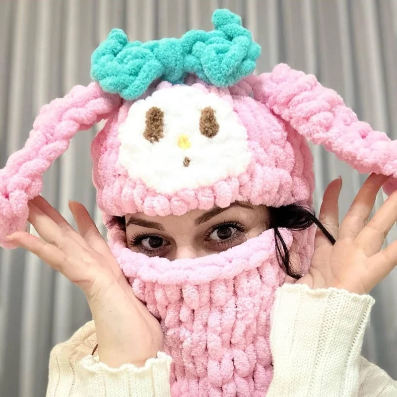 Halloween Devil Sanrio Kuromi Creative Knitted Hat Beanies Warm Full Face Cover Ski Mask Windproof Balaclava Hat Outdoor Sport