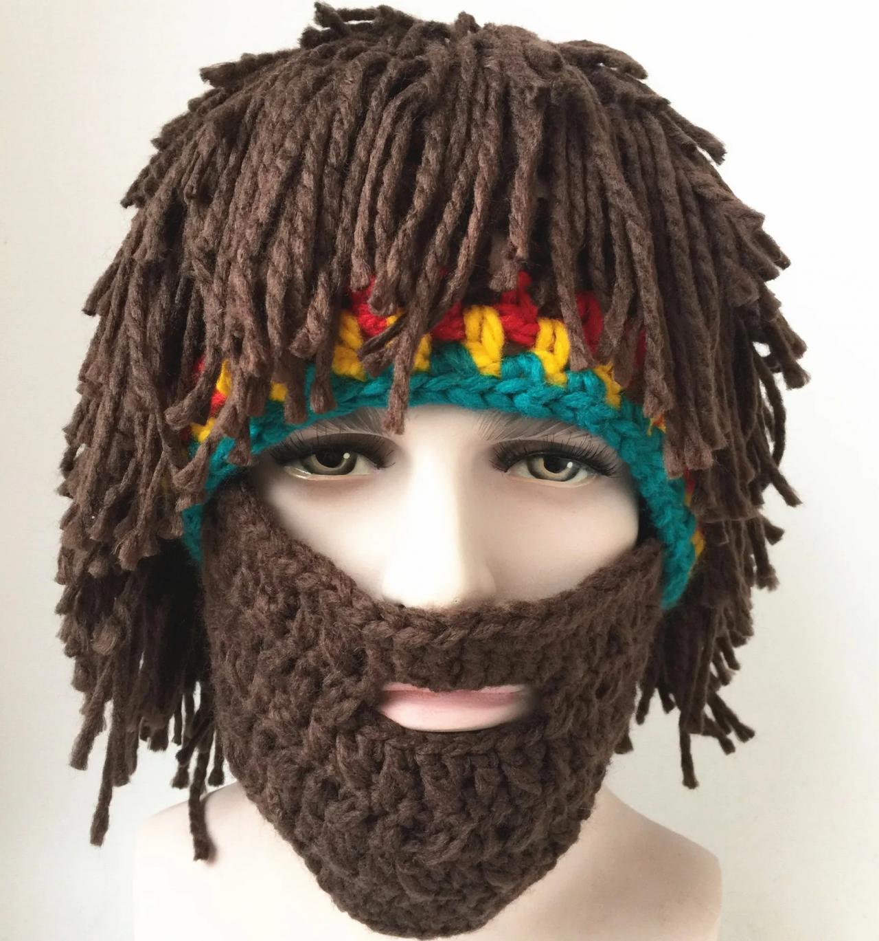 Skullies Beanie Men Reggae Dreadlocks Skullies Unisex Jamaican Knitted Beanies Wig Braid Hat Rasta Hair Hat Beanies