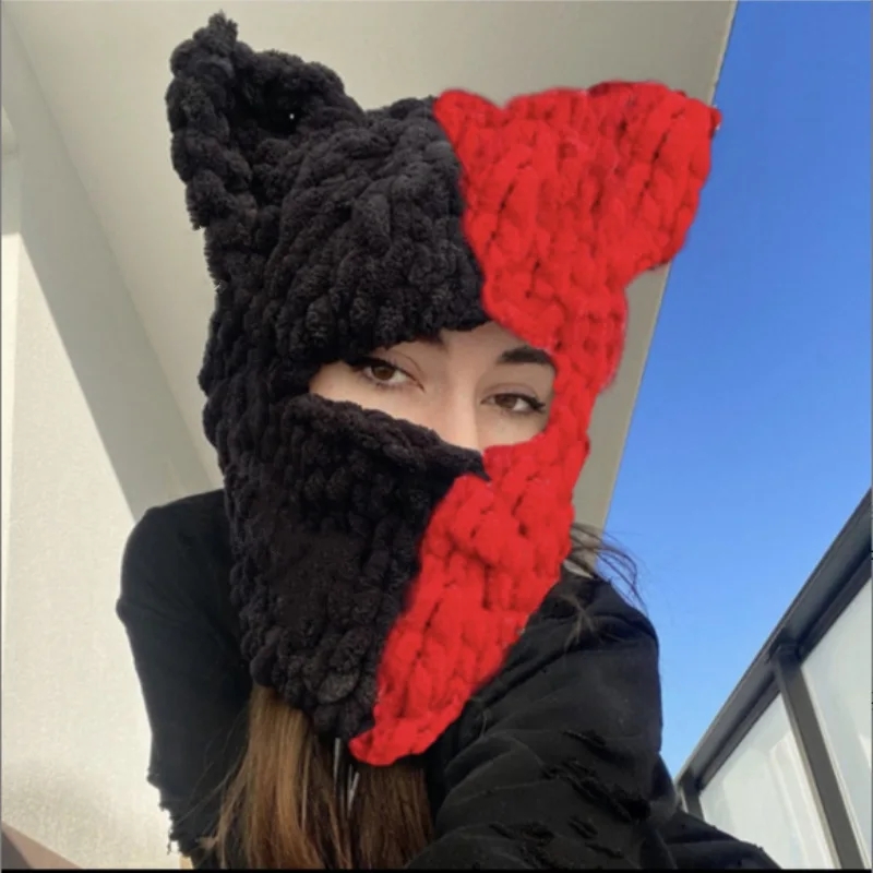 Fashion Womens Knit Full Face Ski Mask Crochet Balaclava Winter Warm Kawaii Cute Bunny Ears Knitted Balaclava Face Cover Mask