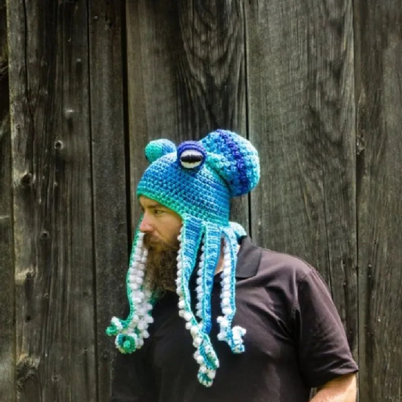 Men Funny Octopus Hat Handmade Knitted Animal Tentacle Pullover Hat Women Adult Halloween Party Cosplay Funny Dress Up