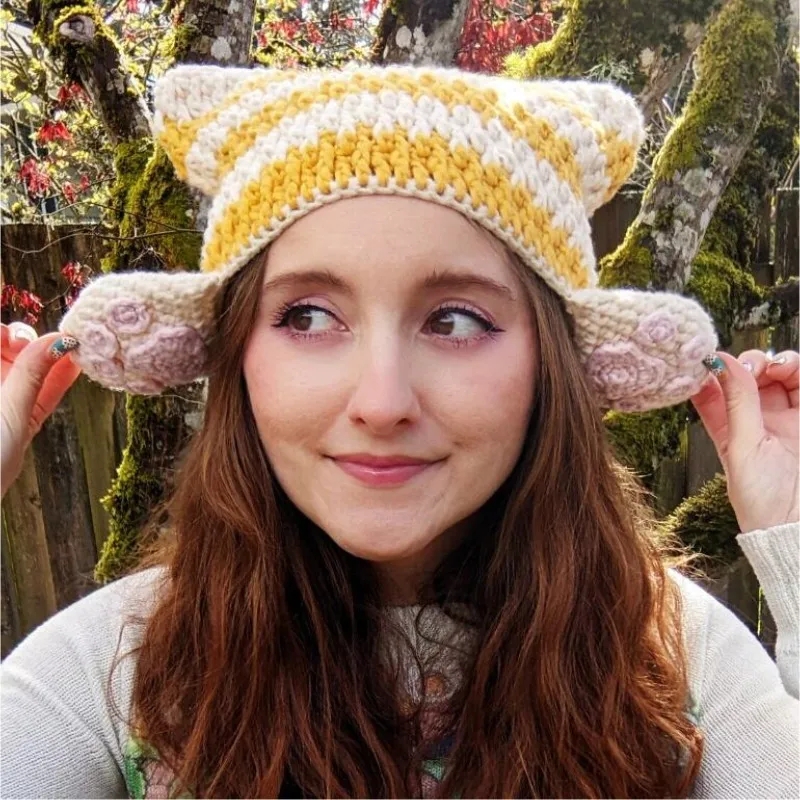 Winter Hat Cartoon Knitting Hat Cute Animal Ear Cosplay Hat Outdoor Sport Hat Woolen Caps Windproof Headwear Balaclava
