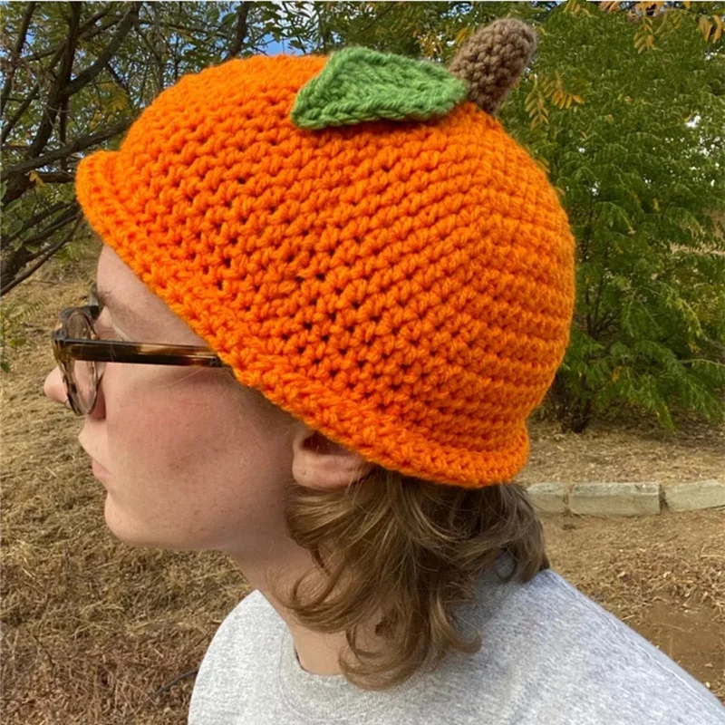Cute Halloween Hats Knitted Cap Adult Fun Crochet Pumpkin Hat Autumn Winter Warm Thanksgiving Pumpkin Decoration
