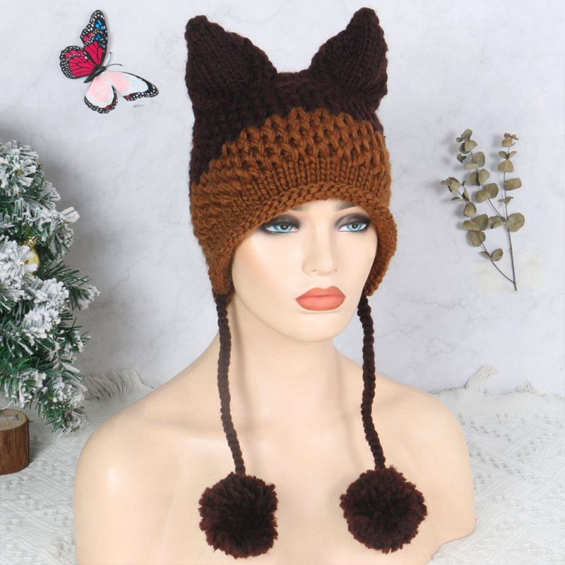 Harajuku Punk Gothic Knitted Cat Ears Beanie Winter Warm Kawaii Funny Knit Hat Baby Clothing Accessories