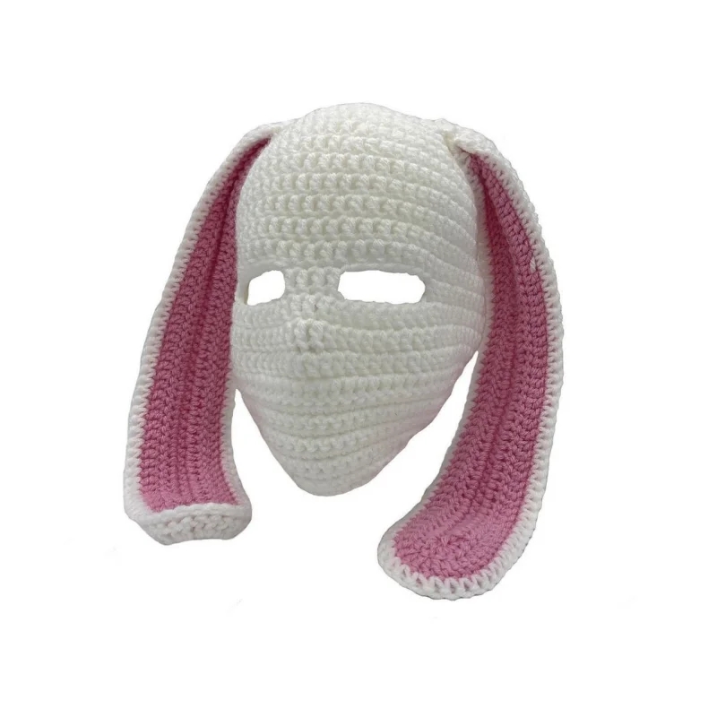 Halloween Knitted Balaclava Long Bunny Ears Hat For Women Winter Warm Rabbit Ears Hats Crochet Hat Ski Mask