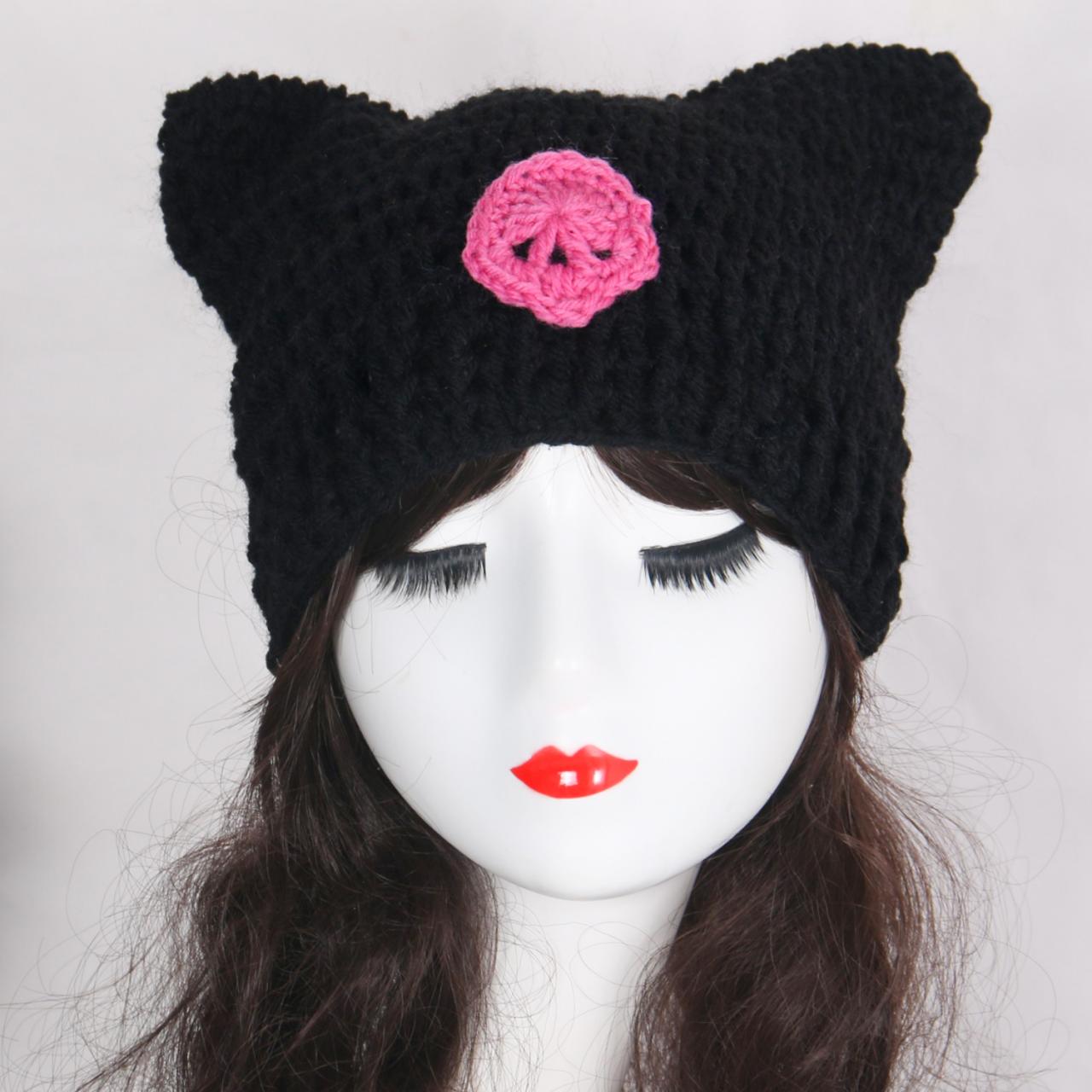 Hat With Ears Y2k Cat Ear Beanie Soft Winter Warmer Knitted Hat Stripe Pattern Handmade Star Japanese Funny Cap Festival Gifts