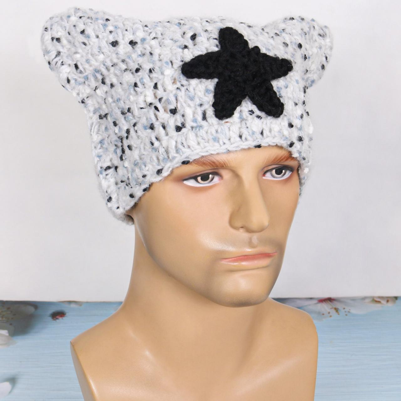Y2k Japanese Streetwear Harajuku Beanie Little Devil Striped Knitted Hat Women Autumn Winter Bonnet Cute Cat Ears Cap