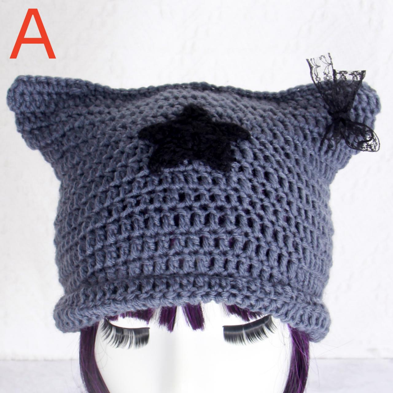 Y2k Crochet Handmade Cat Ear Hat Soft Winter Warmer Knitted Hat Winter Presents For Students Teenagers Gorra Skullies Beanies