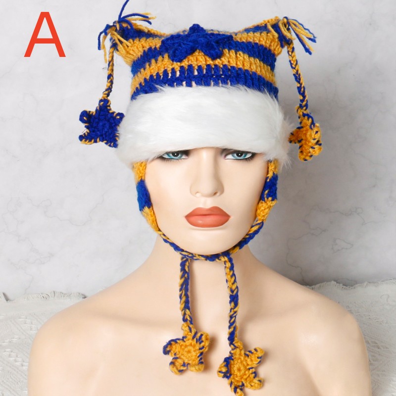 Y2k Cat Ear Hairball Beanies Hat Striped Knitted Ski Wool Cap Warm Girls Women's Hats Cat Ear Knit Stripe Beanie Cap With Pompom