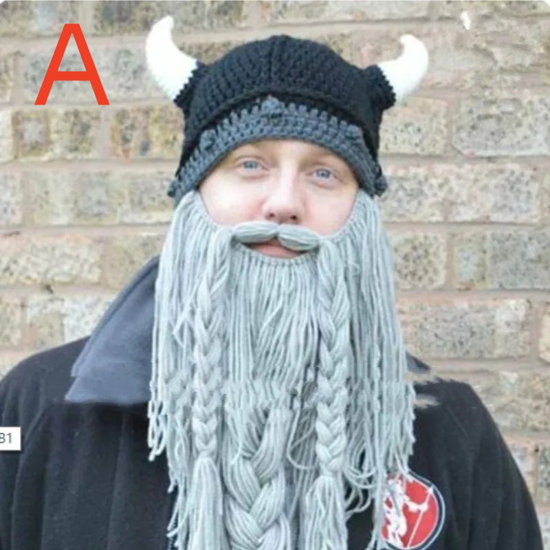 Halloween Knit Viking Beard Hat Crazy Ski Cap Winter Hand Weave Men Christmas Cosplay Party Funny Headgear Warm Beanie Hats