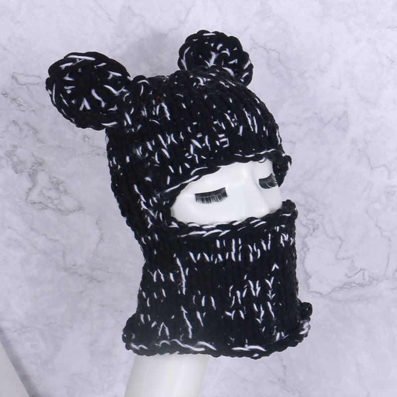 Women Winter Balaclava Hats Halloween Party Bear Ears Creative Knit Hat Man Warm Outdoor Full Face Mask Ski Mask