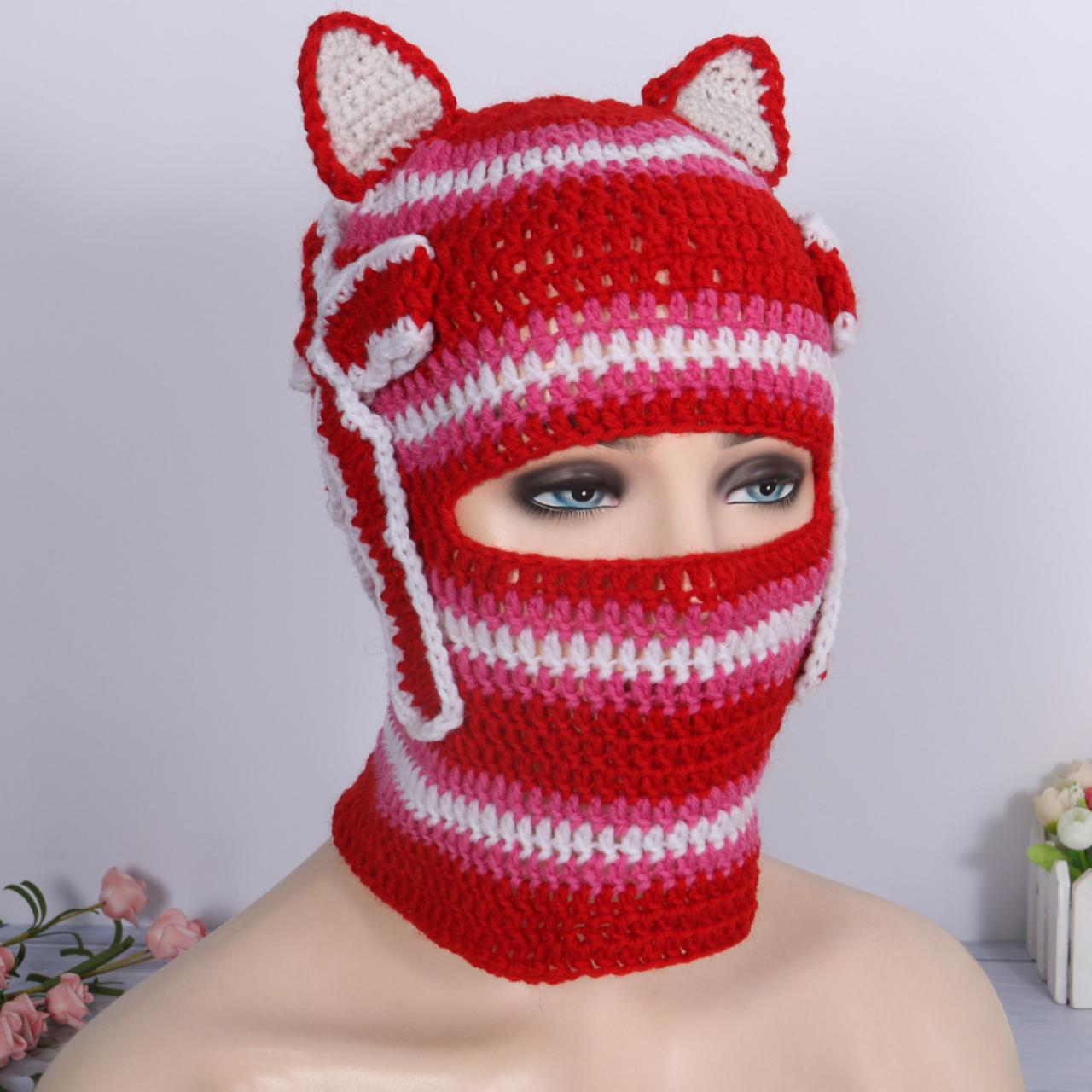 Winter Warm Y2k Niche Cute Cat Ears Striped Devil's Hat Cute Crescent Design Fall And Winter Fashion Women's Hat
