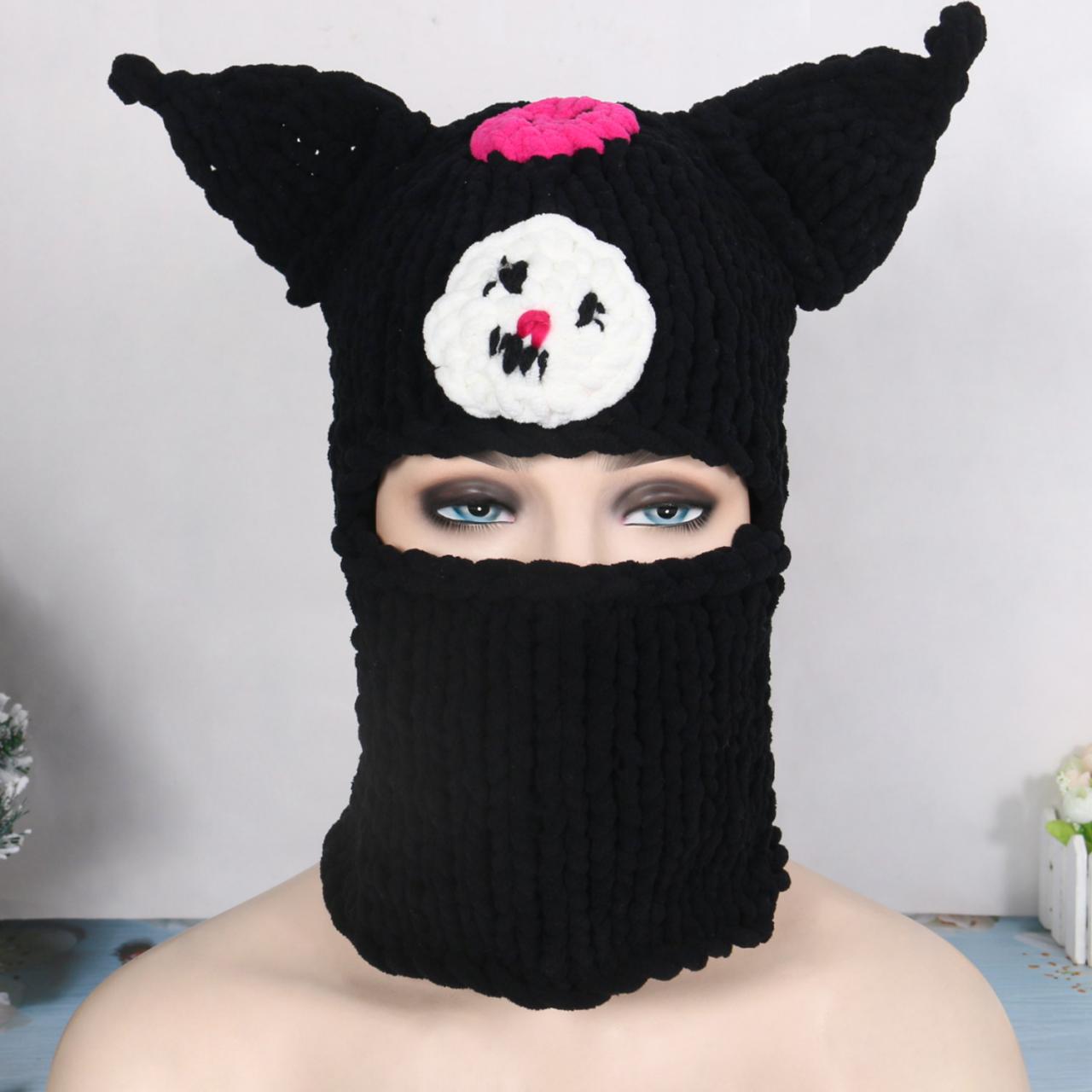 Y2k Trend Harajuku Beanie Hat Little Devil Striped Women Knitted Cat Ear Punk Cap Fashion Designer Winter Warmer Bonnet Gorras