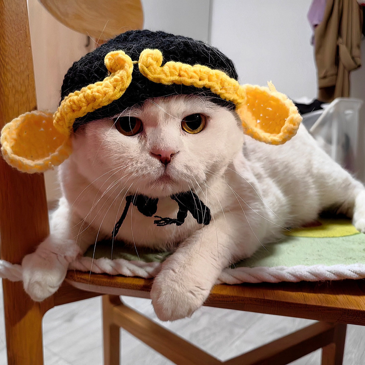 Cute Cat Hat Funny Pets Party Cosplay Headwear Delicate Hemming Pendant Decor Elasticity Knitted Hat For Party Pet Dog Kittens