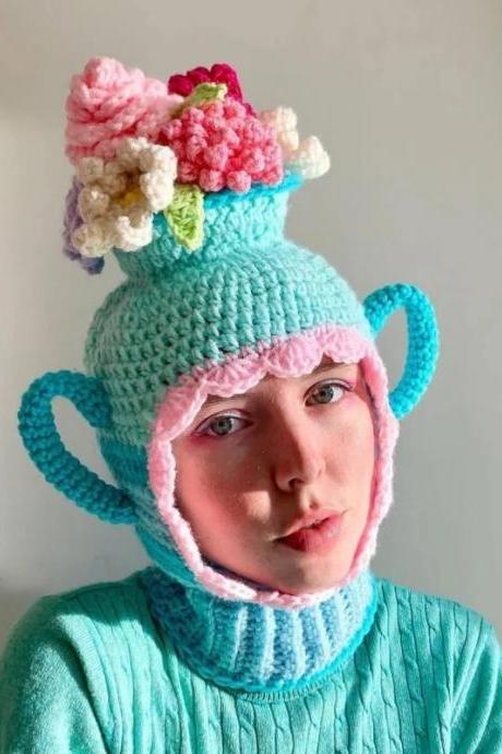 Halloween Balaclava Funny Shower Kettle Mask Balaclava Joyful Party Hat Funny Balaclava Hooded Knitted Hat Novelty Beanies