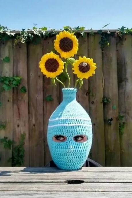 Creative Hip Hop Funny Hand Knit Wool Hat Women Halloween Party Couples Balaclava Cartoon Funny Flowerpot With Sunflower Hat
