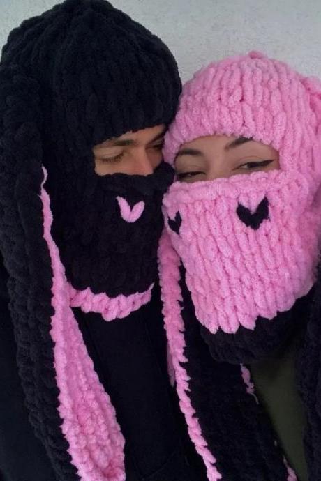 Warm Winter Knitted Hat With Face-mask Breathable Headwear Women Headdress Adult Lady Cosplay Costume Year Headgear