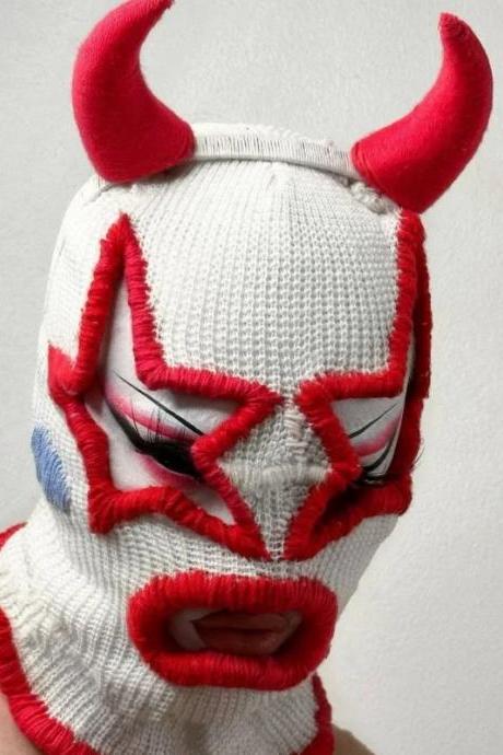 Halloween Balaclava Funny Clown Face Mask Balaclava Distressed Party Hat Scary Balaclava Hooded Knitted Hat Beanies