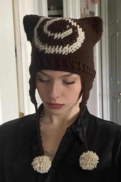 Y2k Aesthetics Kawaii Knitted Hats 2000s Retro Fairy Grunge Crochet Caps Korean Vintage Cute Autumn Winter Apparel Accessories