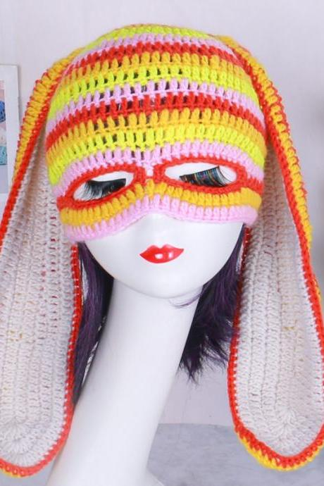 2023 Halloween Knitted Hat Kawaii Balaclava Long Bunny Ears Wool Hats Chic Women Cute Earflap Cap Warm Head Warmer Winter Hats