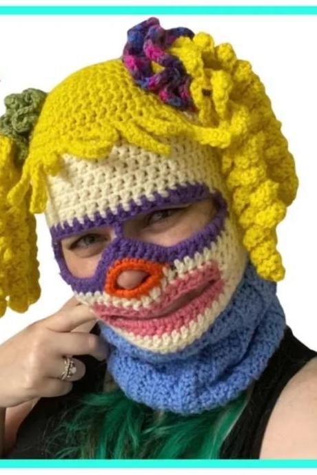 Halloween Balaclava Funny Clown Face Mask Scary Balaclava Hooded Knitted Hat Balaclava Distressed Party Hat Cosplay Balaclava