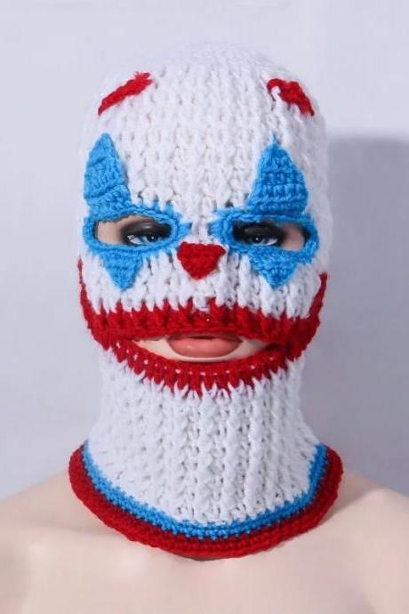 Scary Halloween Balaclava Cap Novelty Knitting Beanie Women Men Winter Warm Mask Hat Adult Hooded Cap For Hiking Cycling