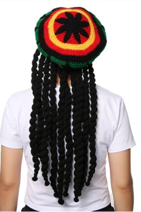 Beret Knitted Cap For Mens Women Jamaican Knit Beanie Hat Rasta Reggae Cap Winter New Costume Stage Hip Hop Fashion Haircover