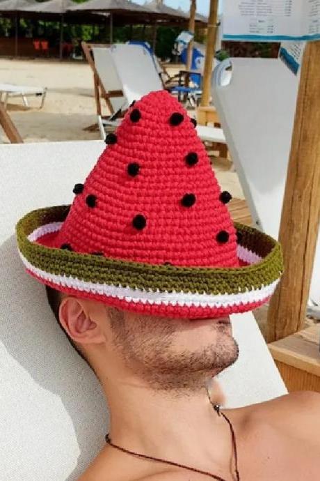 Street Fashion Fisherman Hat Handmade Crochet Black Flame Watermelon Bucket Funny Hats Unisex Man And Woman Spring Vintage
