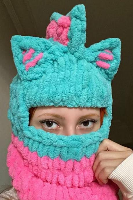 Women Winter Balaclava Cap Halloween Party Funny Rabbit Ears Creative Knitted Hat Men Warm Full Face Cover Ski Mask Hat