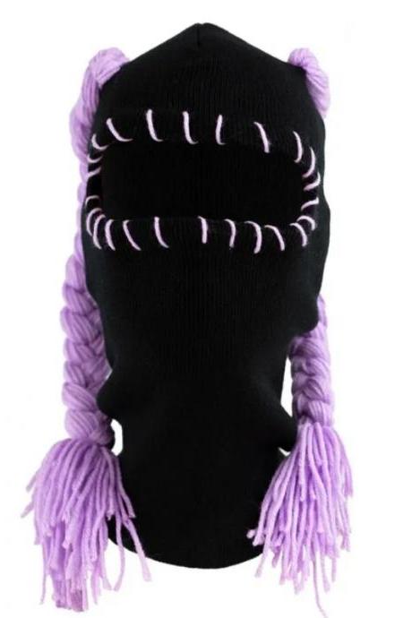 Winter Balaclava Beanie Hats With Wig Decorations Pranky Knitted Hat Full Face Ski Masks Warm Knit Hat For Adults Dropshipping