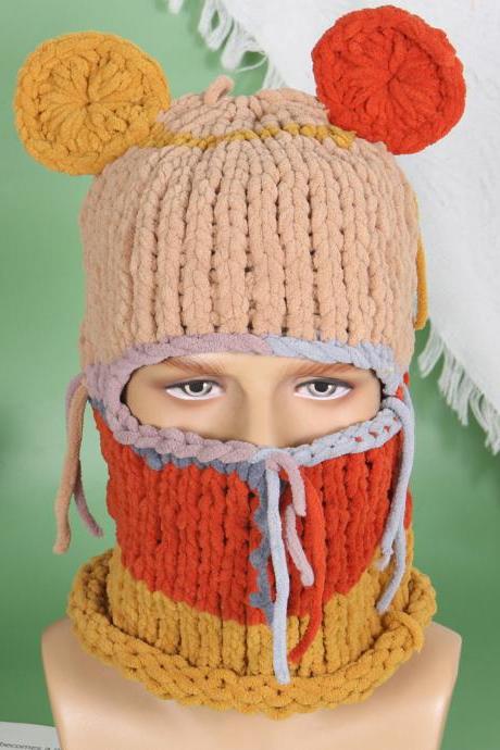 Adult Knitted Balaclava With Ears Hat Novelty Rabbit Full Face Cover Winter Beanie Funny Bunny Ear Hat Cute Crochet Cap