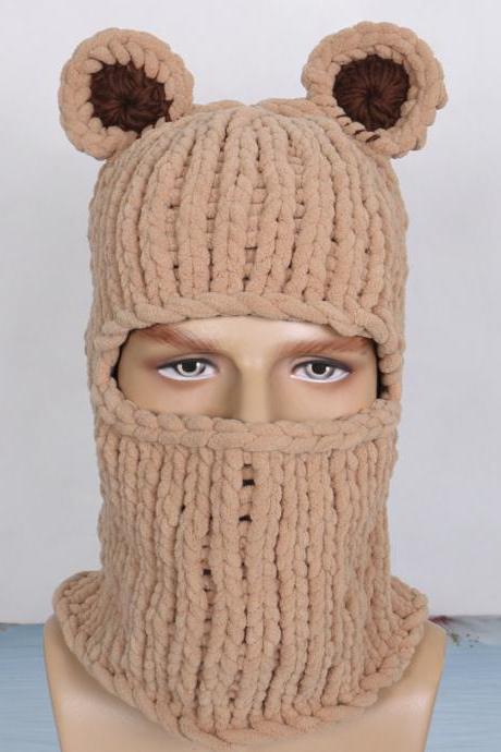 Fashion Womens Knit Full Face Ski Mask Crochet Balaclava Winter Warm Kawaii Cute Bunny Ears Knitted Balaclava Face Cover Mask