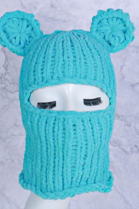 Knitted Full Face Ski Mask Winter Balaclava Face Cover For Outdoor Sports Halloween Novelty Knitting Beanie