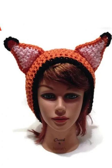 Cats Ears Colorblock Knitted Hat For Women Korean Fashion Crochet Earflap Winter Hat Plush Ball Pendant Cap