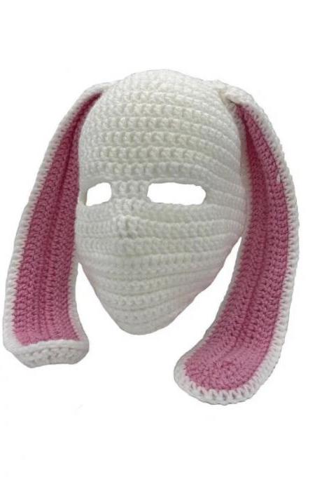 Halloween Knitted Balaclava Long Bunny Ears Hat For Women Winter Warm Rabbit Ears Hats Crochet Hat Ski Mask