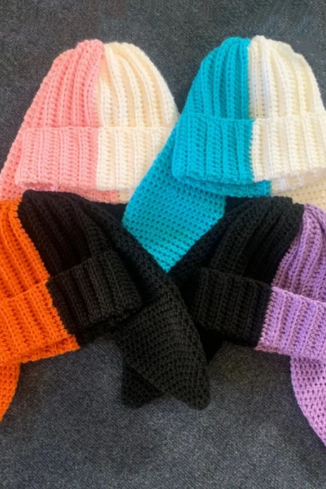 Bunny Bonnets Rabbit Ear Knit Hats Double-layer Warm Halloween Women Girls Cute Earflap Cap