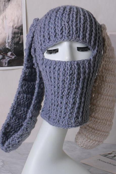 Unisex Knit Hat Halloween Devil Horn 1 Hole Balaclava Y2k Vintage Gothic Winter Warm Wind Proof Beanie Cap