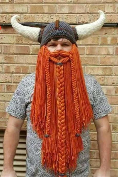Halloween Knit Viking Beard Hat Crazy Ski Cap Winter Hand Weave Men Christmas Cosplay Party Funny Headgear Warm Beanie Caps
