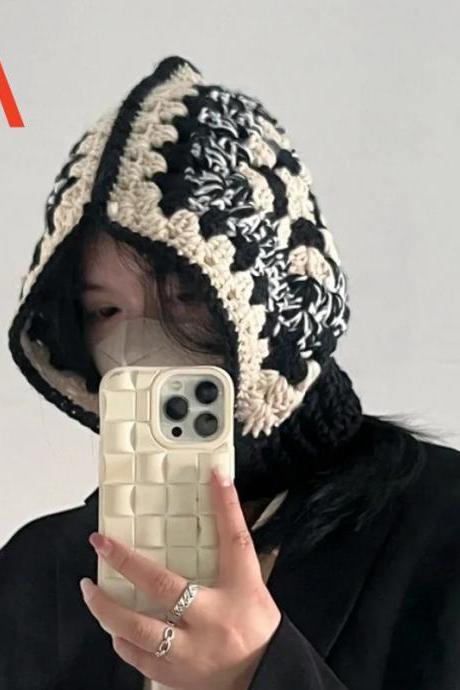 Winter Outdoor Knit Hat Women Wool Knitted Hat Ski Hat Sets Plush Fleece Windproof Thick Scarf Collar Warm Pullovers Masked Hats